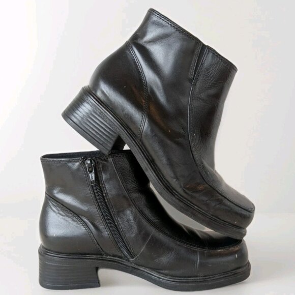 Earth Shoe Shoes - Earth Shoes Marion Leather Ankle Boots Women's Size 7 Chunky Black Zip Shoes